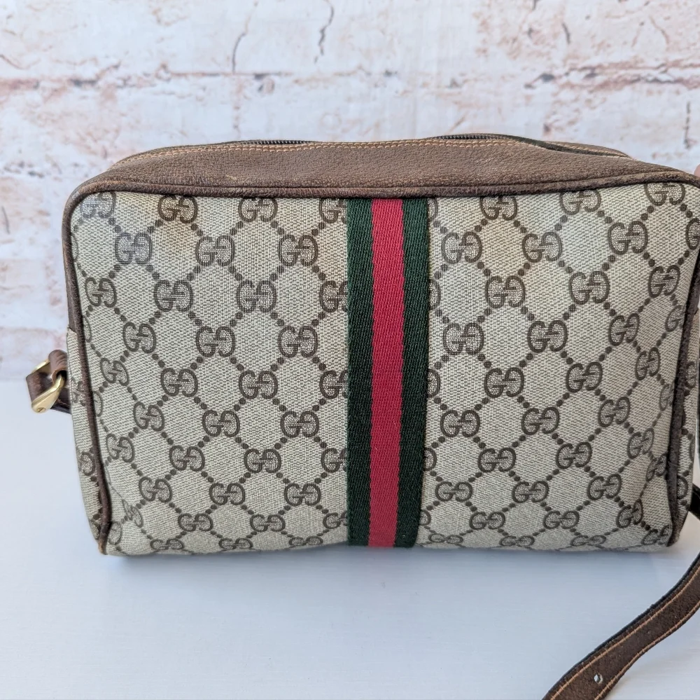 GUCCI VINTAGE GG MONOGRAM CANVAS LEATHER WOMEN'S SHOULDER CROSSBODY BAG - Picture 5 of 12